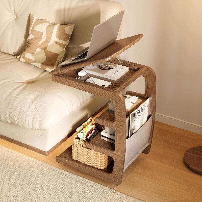 طاولة جانبية ذكية من الخشب الطبيعي – كل ما تحتاجه بجانب سريرك